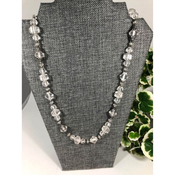 Vintage 1940s Clear Lucite Bead Necklace Silver Tone Spacers Art Deco 25 inch - Picture 8 of 10